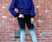 Vtg 1980s Graphic Blue Print Loose Comfy Knit Pullover Sweater Jumper S/M