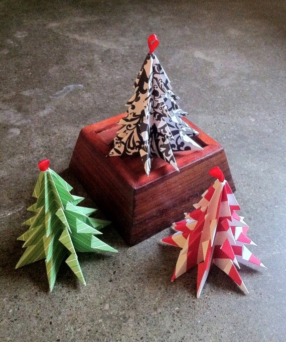 Items similar to Origami Christmas Tree Ornaments Bright Set 4 on Etsy
