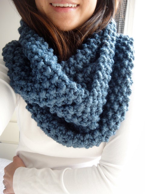 Brooke Chunky Infinity Scarf Cowl, Denim Blue