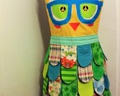 SALE //Sewing PATTERN // Nerdy // Classic // Rainbow Owl Apron //Adult size instructions