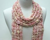 Cotton Scarf-Hand Knit/ Rose, Peach, Mauve, Lemon Yellow