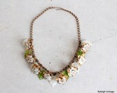 Vintage 1930s Necklace : 30s 40s Brass and Glass Bell Flower Choker