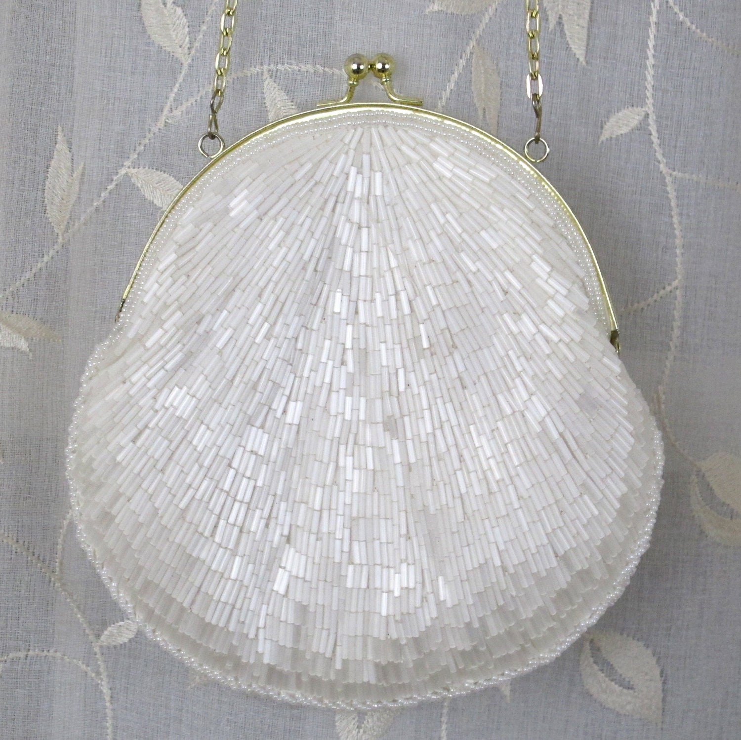 Bridal White vintage beaded purse by La Regale