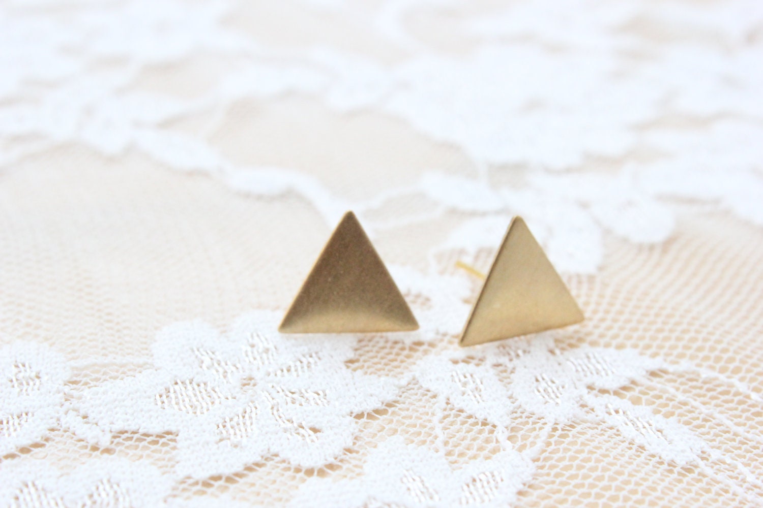 Large Brass Gold Triangle Stud Earrings
