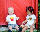 Twin Baby Clothes Cheeseburger and French Fries Onesie