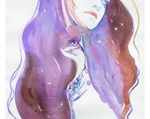 Watercolour Fashion Illustration Print. Titled: Winter lilac