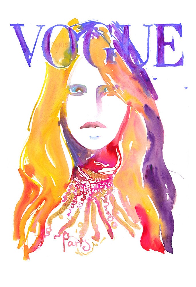 Print of Watercolor Painting, Fashion Illustration. Titled - Vogue Paris Gold