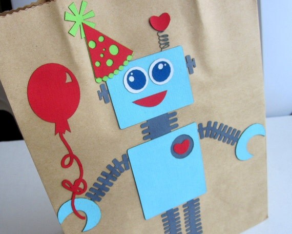 ROBOT Party Favor Bag, Birthday GIFT bag, Gift wrapping Packing Bag A420 Il_570xn