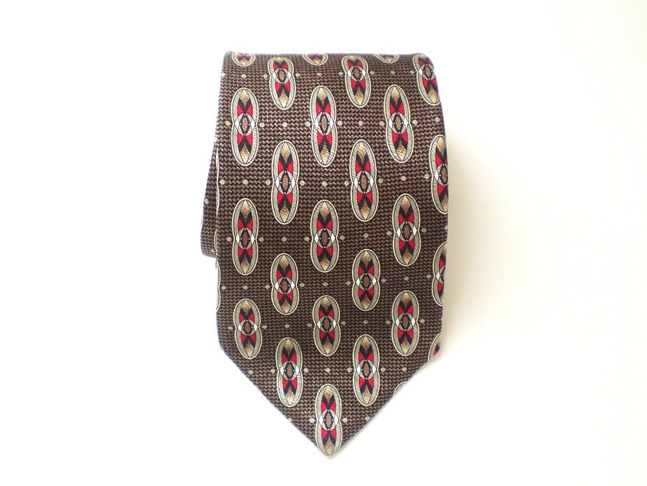 Soft Silk Necktie, Wide Tie, Geometric Pattern, Vintage Mens Fashion,