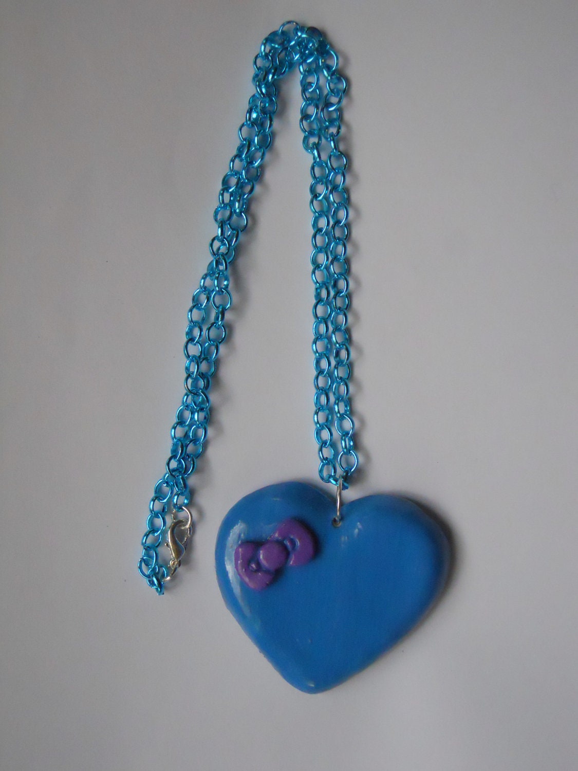 Blue and Purple Heart with Bow Necklace