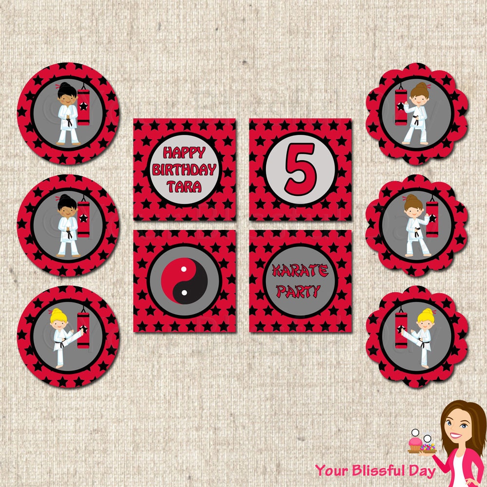 PRINTABLE Personalized Girl Karate Party Circles (Character of your choice) Il_570xn