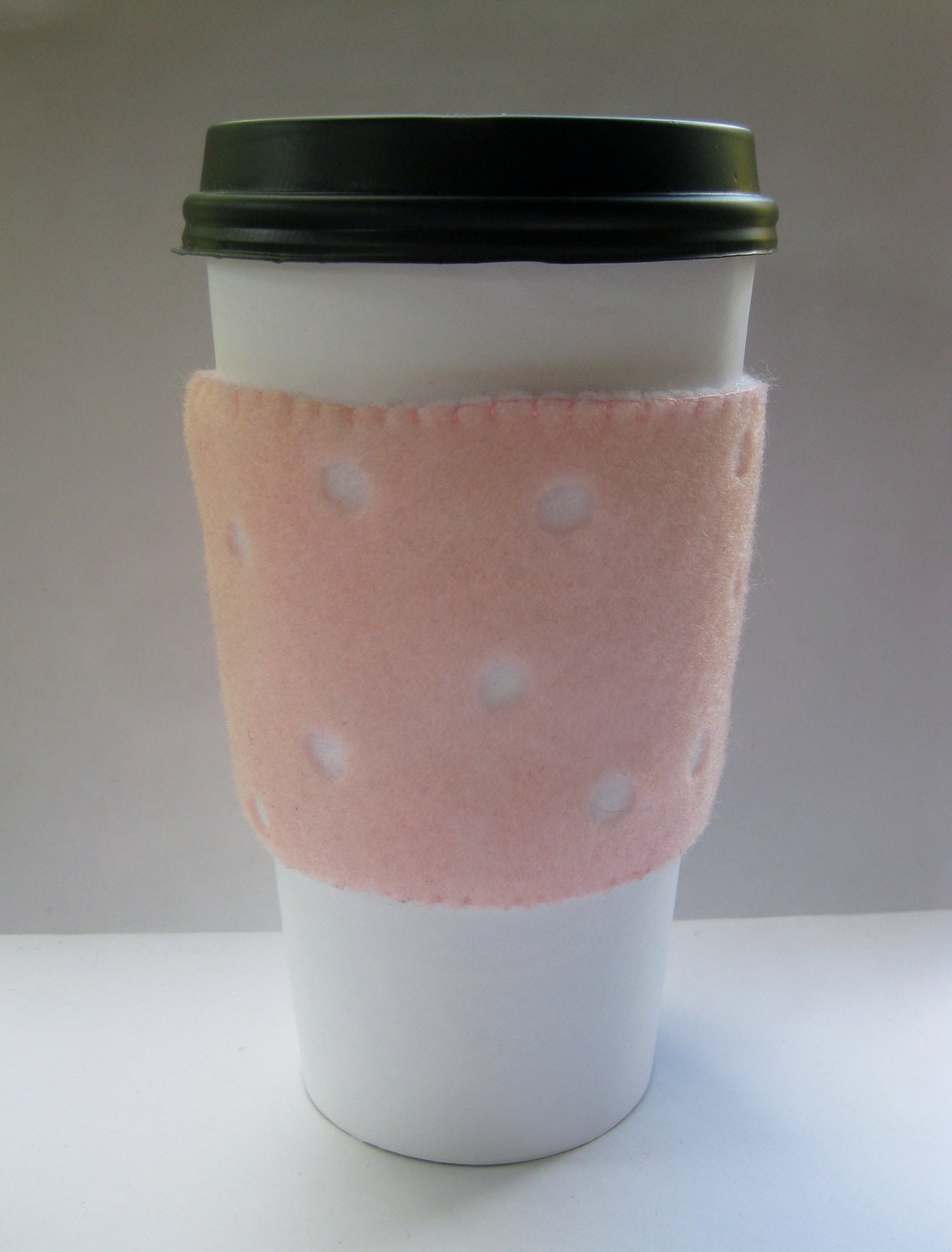Light Pink with White Polka Dots - Felt Cup Sleeve