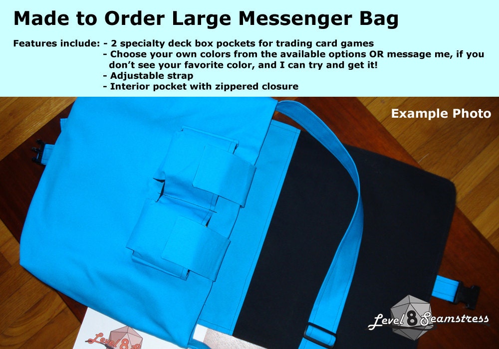 Choose Your Own Colors LARGE Messenger Bag for MTG or other Trading Card Games Deck and Accessory Storage with 2 Specialty Deck Pockets