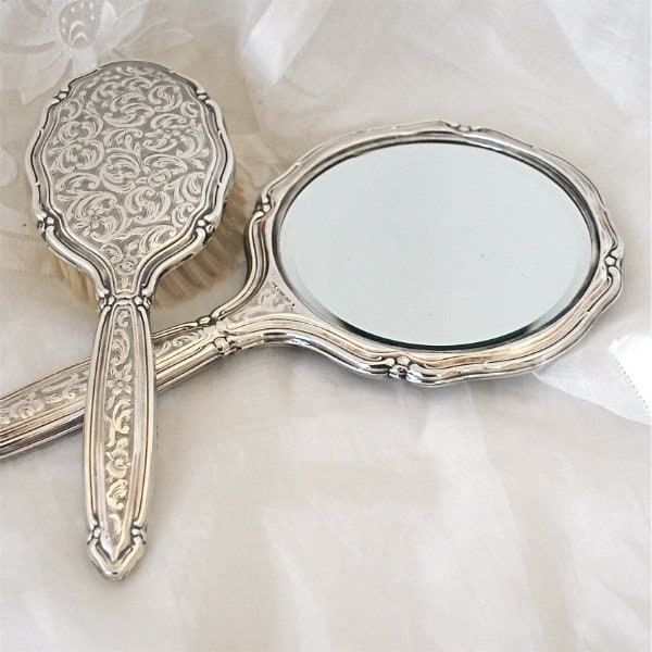 Vintage Sterling Vanity Brush Mirror Round By Rosameyercollection