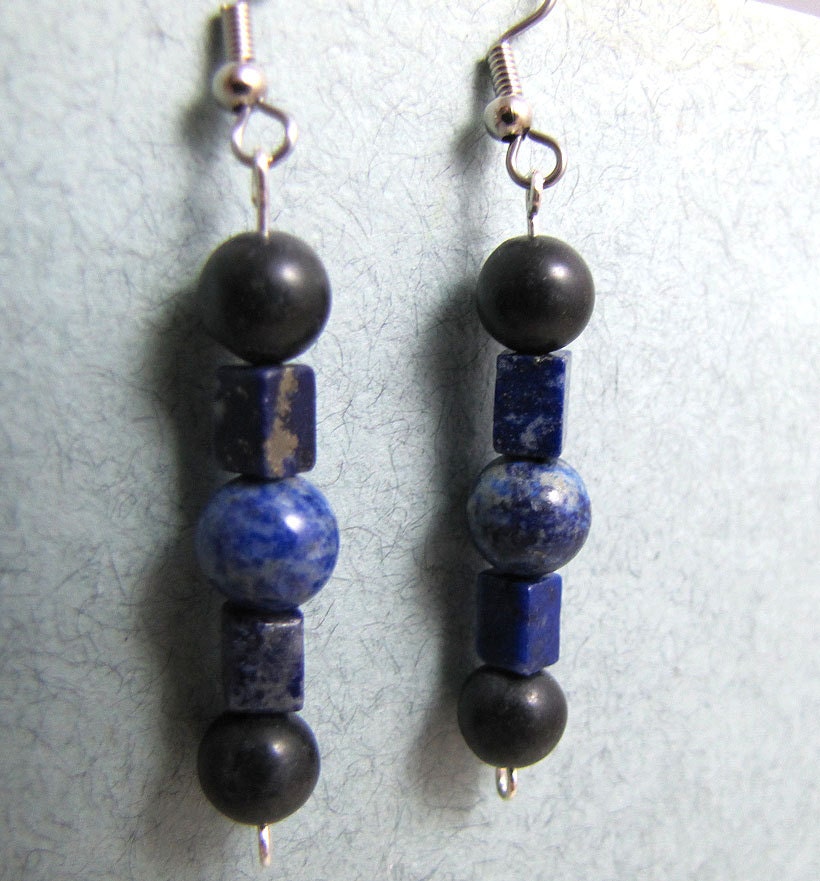 Lapisdary earrings: lapis lazuli, blackstone (free US shipping)