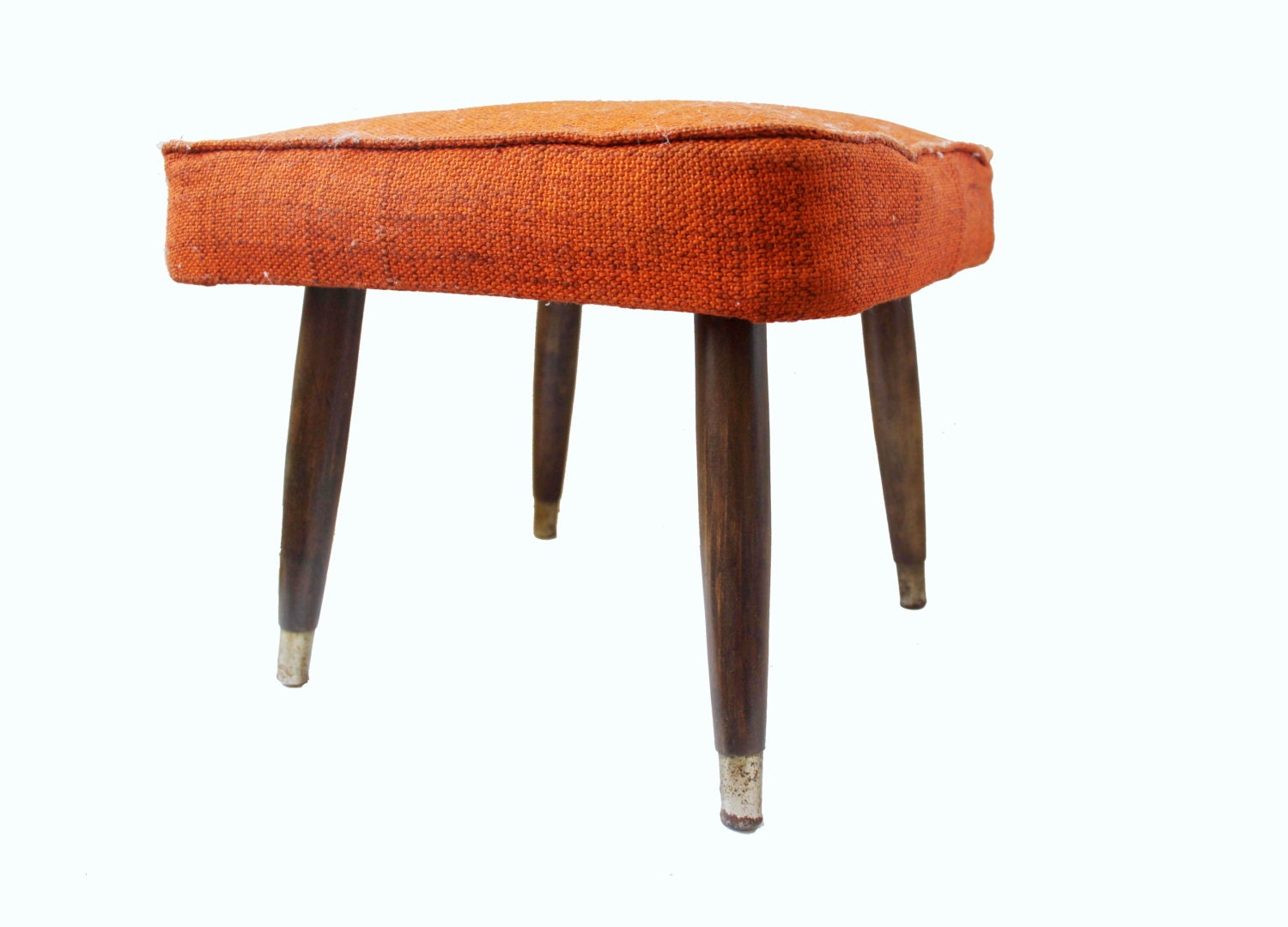 Burnt Orange Tweed Foot Stool - Mid Century Classic