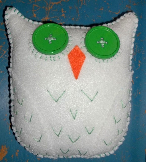 Plush Felt Snow Owl Tooth Fairy Pillow Handstitched and Embroidered