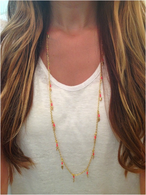 Delicate Vintage Leaf & Coral Bead Necklace