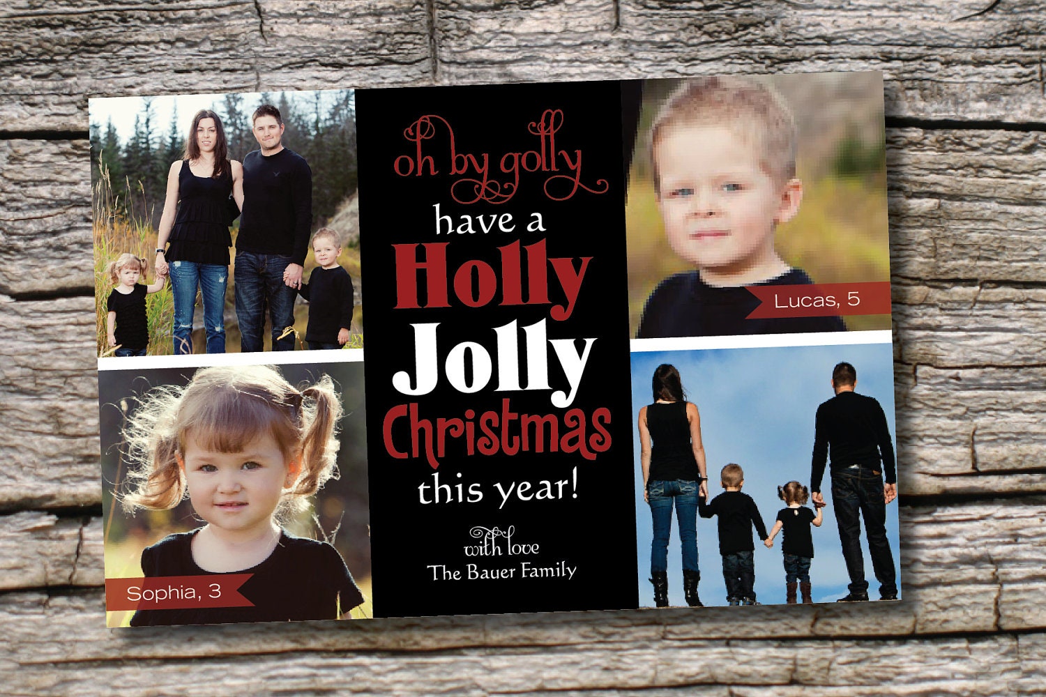 HOLLY JOLLY Custom Christmas Holiday Photo Digital Card- diy, you print, printable Il_570xn