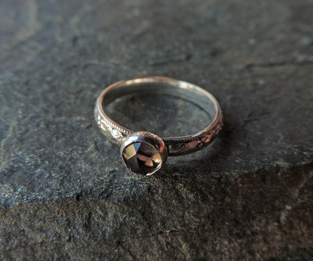 Elegant Edwardian Inspired, Rose Cut Smoky Quartz and Sterling Silver Ring In Your Size - Timeless Druid Stone Ring
