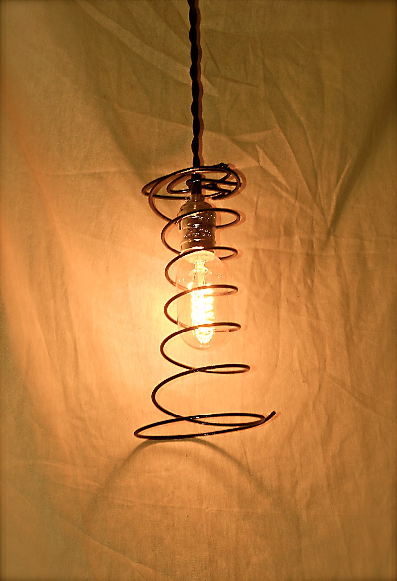 Pendant Lights, Upcycled, Repurposed Spring, Vintage Radio Bulbs Cloth Covered Wire SALE