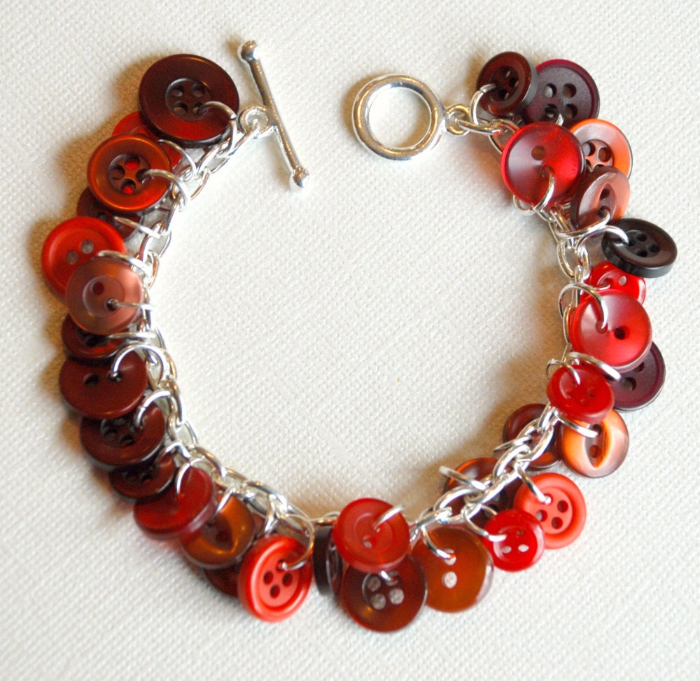 Vintage button charm bracelet, ruby red