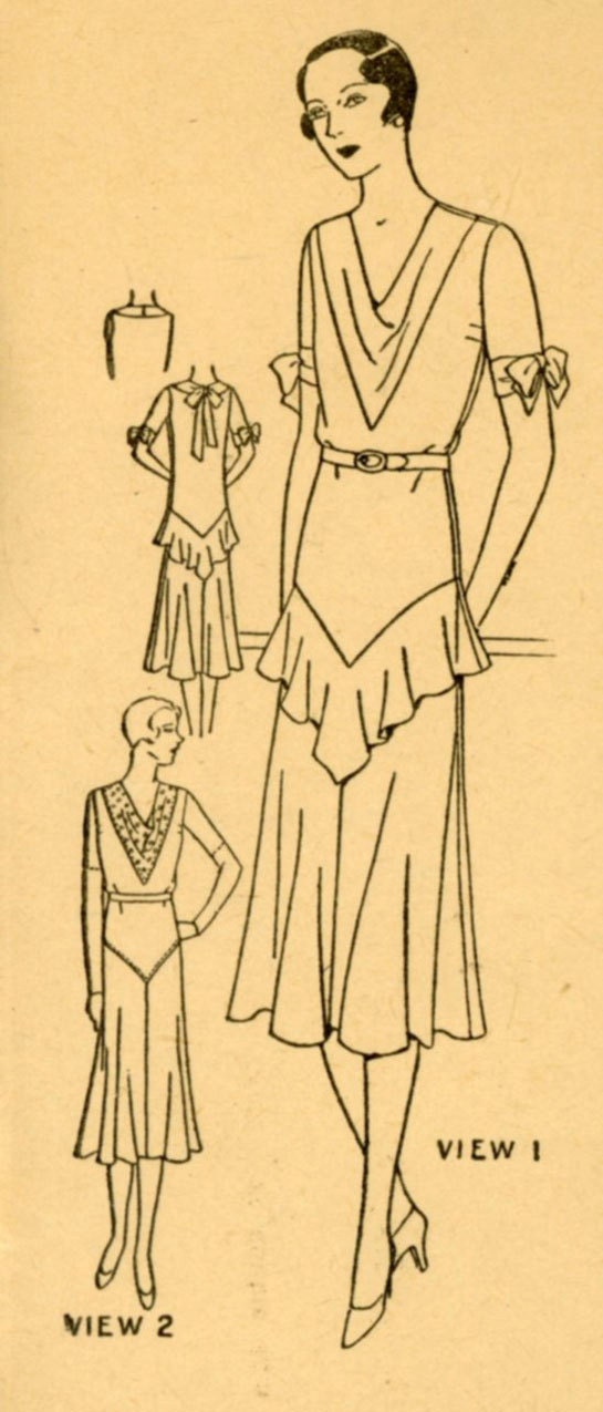 Excella E3219 Misses 1920s Peplum Dress Pattern Draped Neckline Evening Dress Womens Vintage Mail Order Sewing Pattern Bust 36