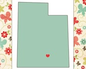Utah print, I heart Utah butterfly border 5x7 or 8x10 printable,red, coral, mint, cream, customizable