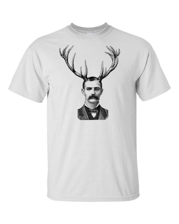 Men's Spooky Antler Mustache Gentleman Shirt White