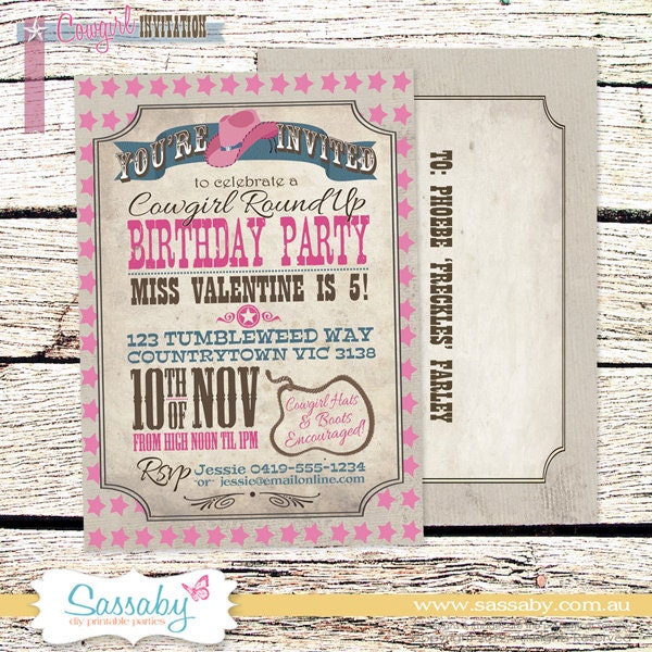 Cowgirl Invitation - Girls Birthday Party - DIY PRINTABLE FILE by Sassaby Il_170x135