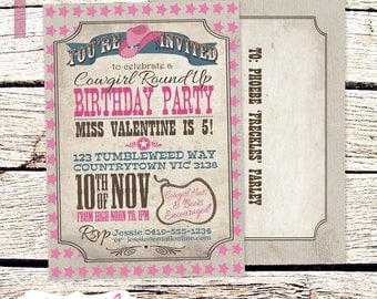 Cowgirl Invitation - Girls Birthday Party - DIY PRINTABLE FILE by Sassaby