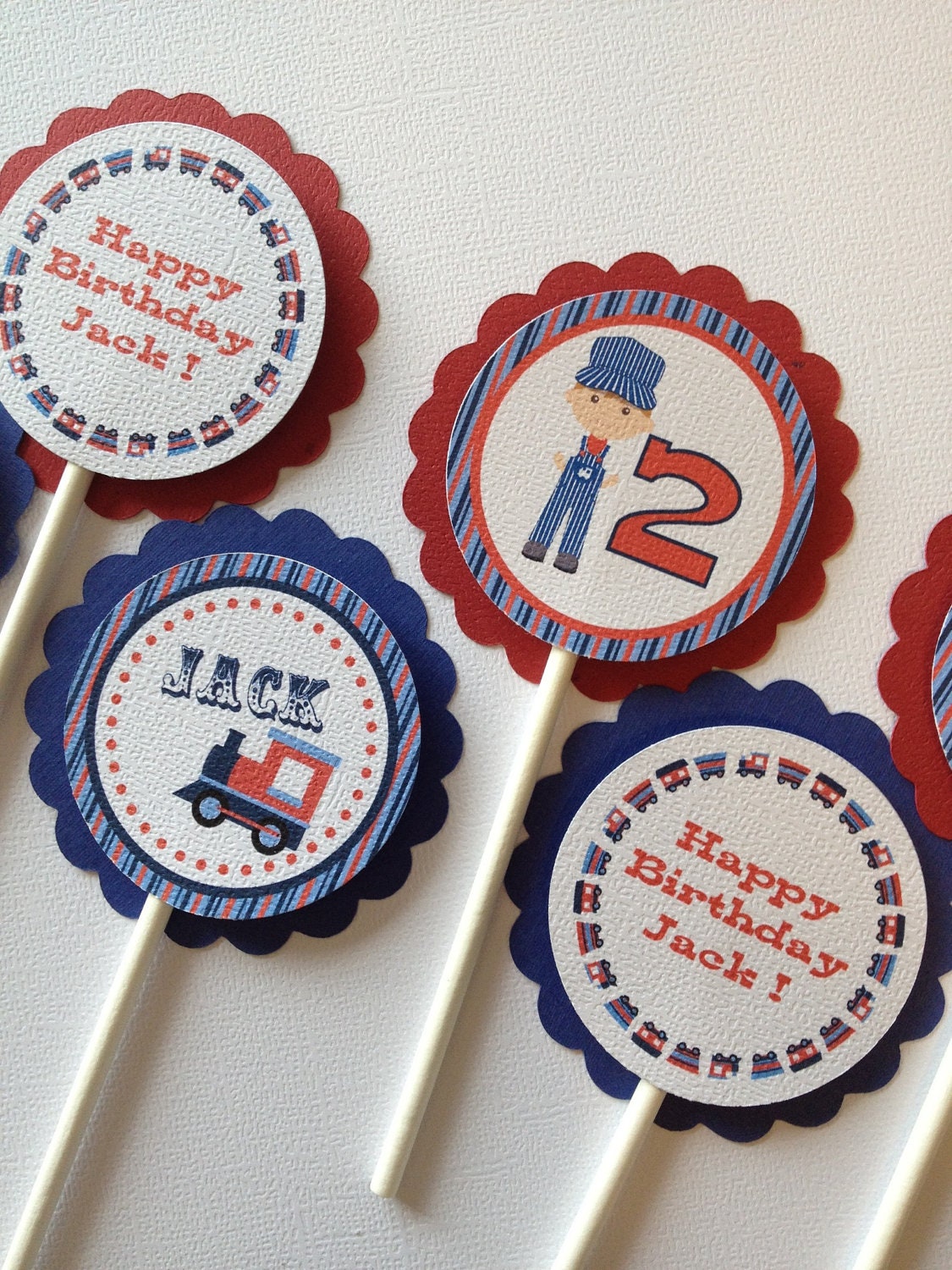 Train Themed Birthday Party - Cupcake Toppers - One Dozen Il_570xn