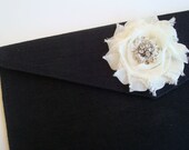 Bridesmaid Ivory Fabric Roses with Rhinestones or Pearls - MADE TO ORDER - Wedding, Bridesmaid Clutch, Formal