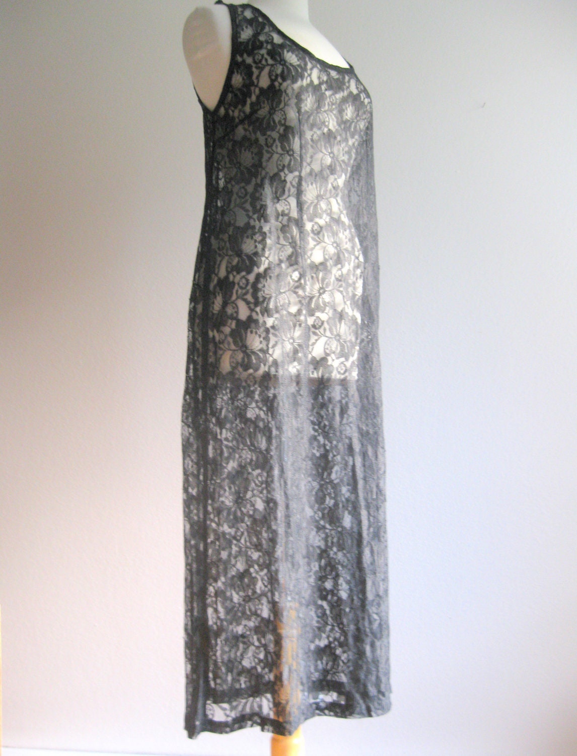 Vintage Sheer Black Lace Dress Size L