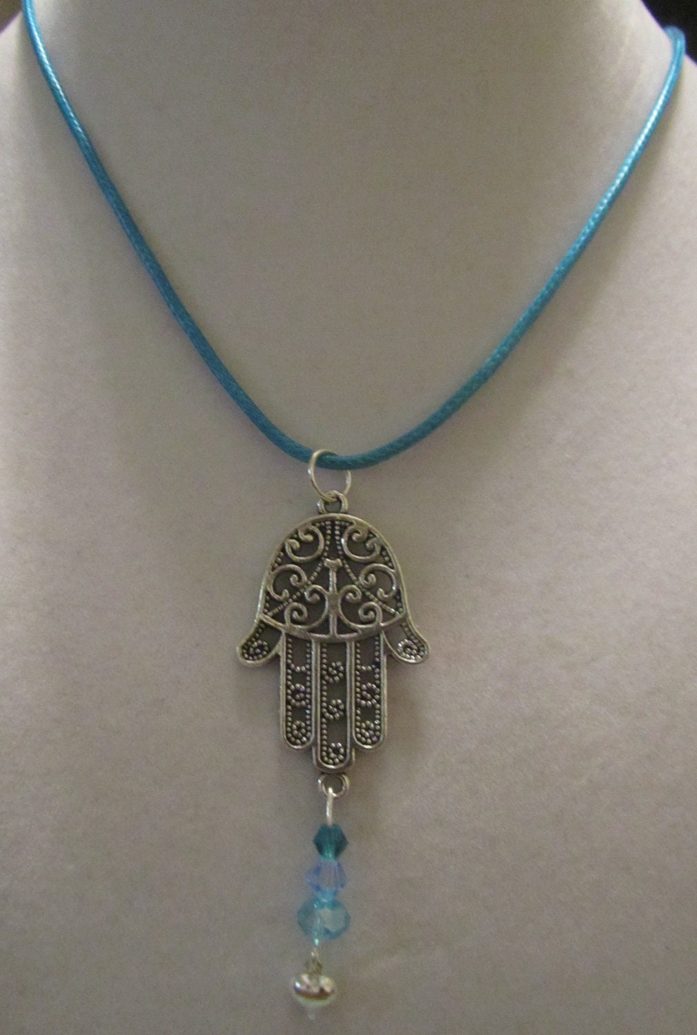 Hamsa Hand Necklace Heart Beads Turquoise Color