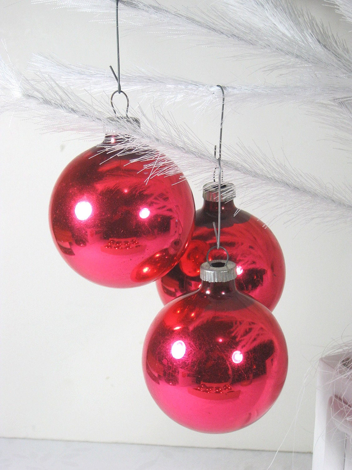 Vintage Mercury Glass Ornament Raspberry Pink Shiny Brite Set/12 Christmas Tree