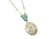 Jekyll -- floral locket necklace with colorful fringe and tube bead accents