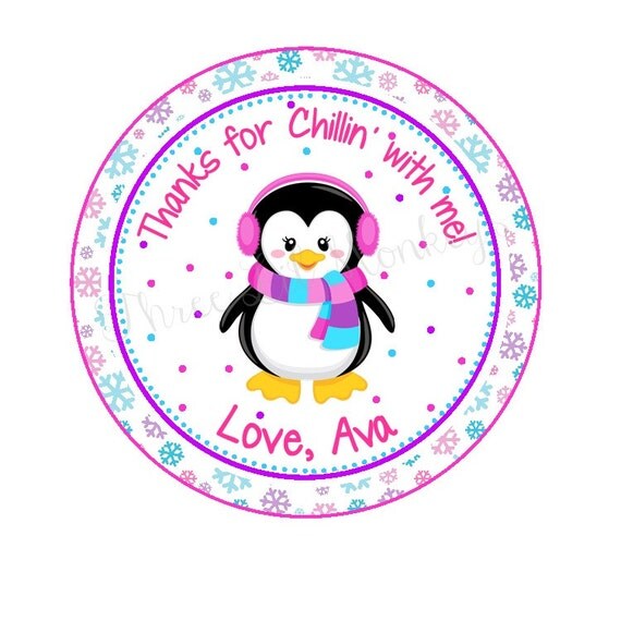Girl Penguin Stickers/Tags- Snowflakes (DIGITAL FILE) Il_570xn