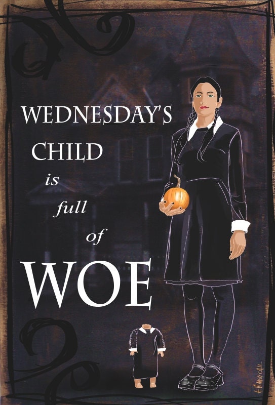 Halloween Goth Girl, Wednesday Addams, Print 8x10 or 8x12 by Alicia VanNoy Call