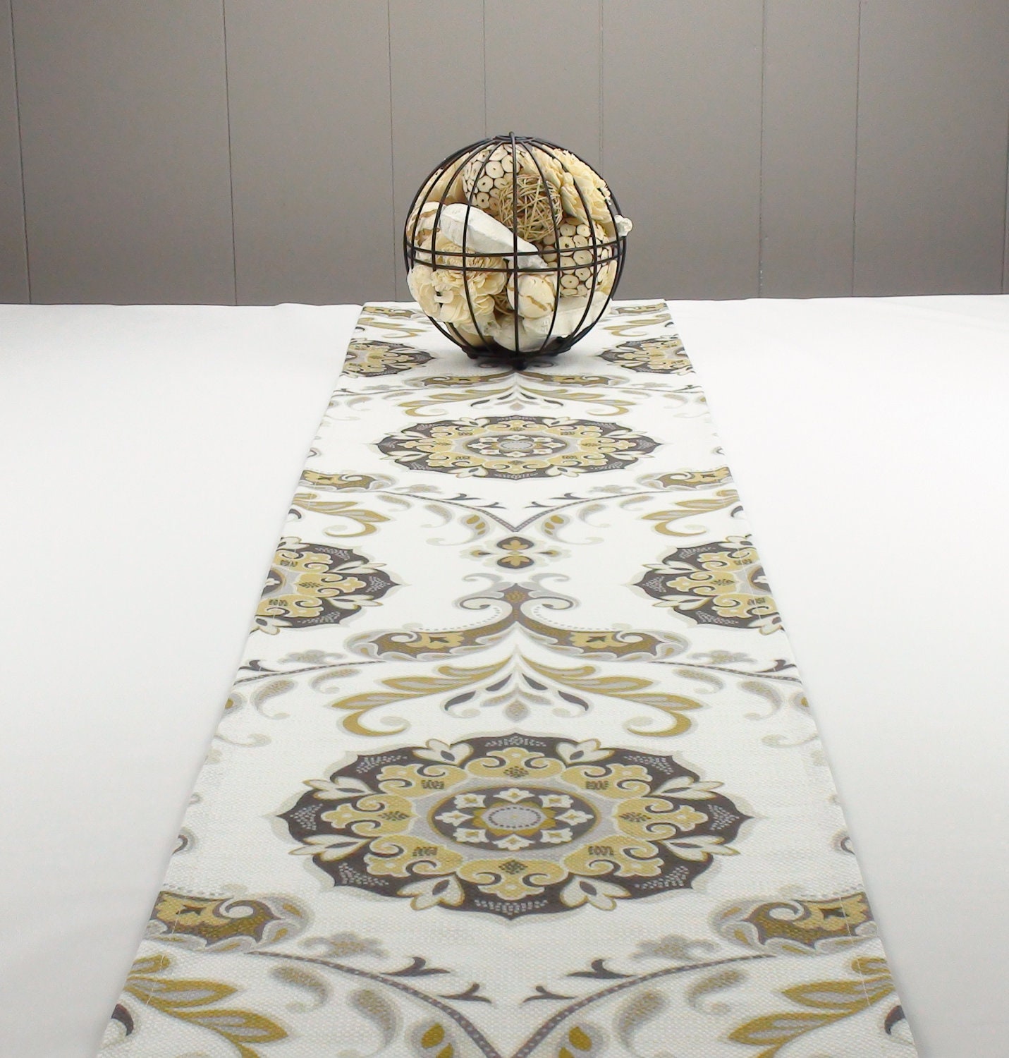 White Table Runner, Brown Table Runner 72 inch long -White and Brown Table Runner 72" long