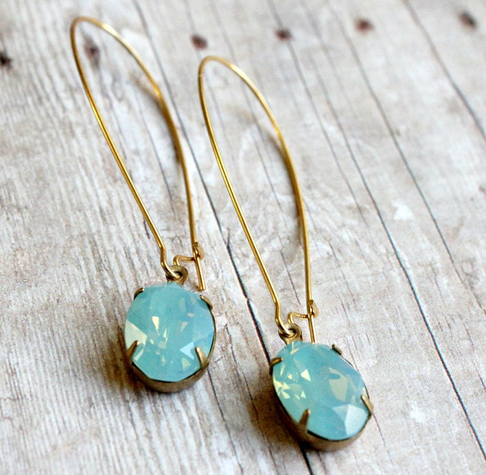 Pacific Green Opal Swarovski Earrings. Bridal, Delicate, Bridesmaids. Weddings. Gifts, Holidays, Black Friday Etsy