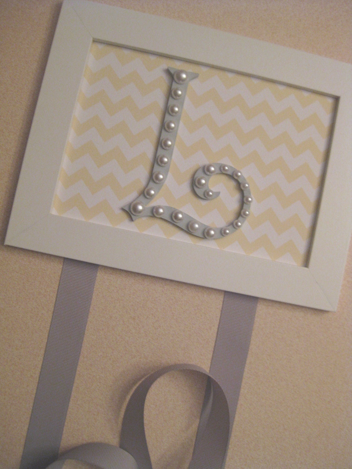 Yellow and Gray Chevron Hair Clip Holder