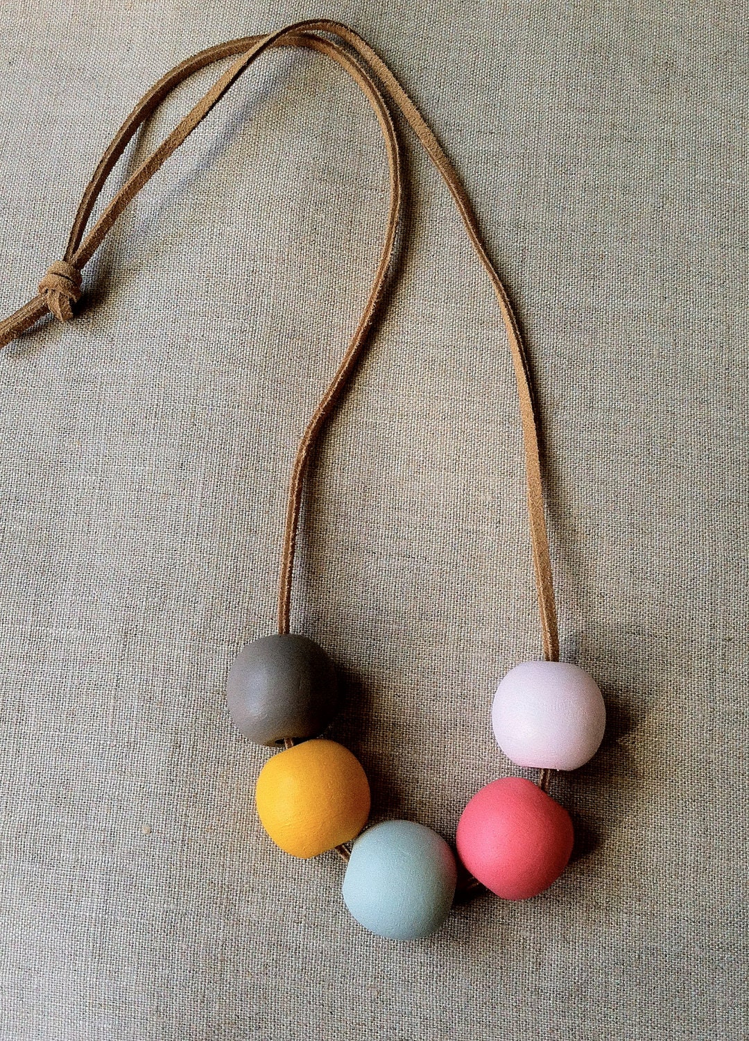 Modern Geometric Wood Bead Necklace
