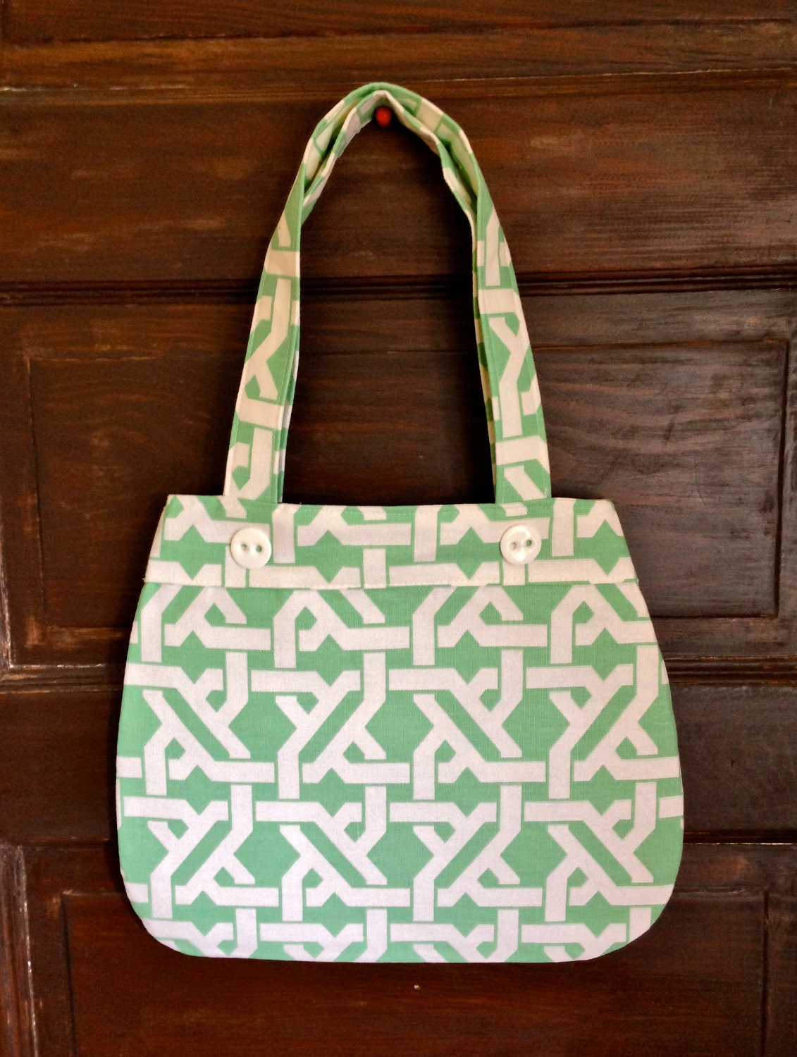 Mint Geometric Button Tote
