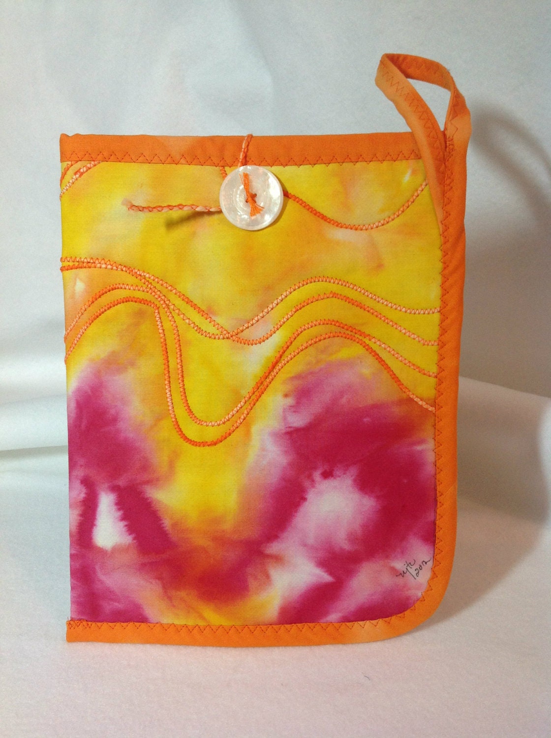 Padded Ipad or Tablet Sleeve, Hand Painted and Durable, Orange and Pink