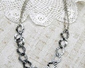 Silver Chunky Chain Necklace Black White Enameled Thick Chain Link Necklace 18 inch to 20 inch Big Bold Chunky Statement Necklace