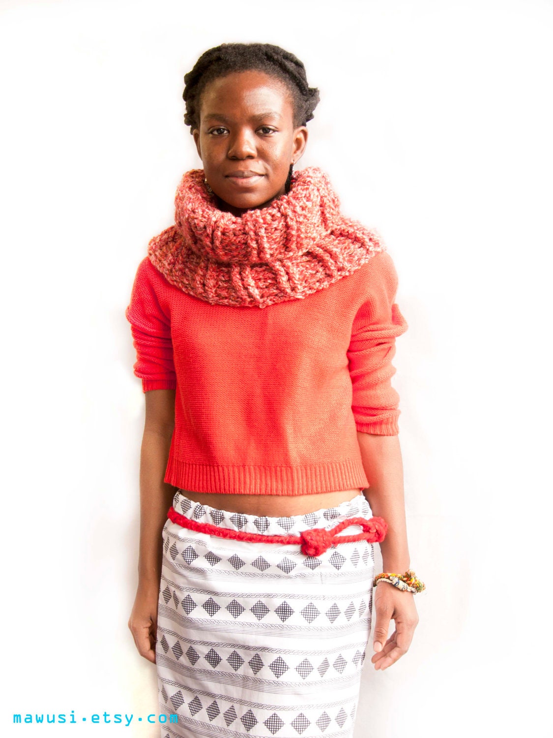 Rib Crochet Chunky Snood // Cowl // Neck Warmer in Coral Pink and Brown FOR HER - Under 50 Dollars - Ready to Ship - Mawusi Rib Crochet Chunky Snood // Cowl // Neck Warmer in Coral Pink and Brown FOR HER - Under 50 Dollars - Ready to Ship - Mawusi