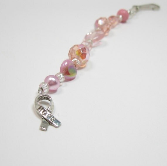 Breast Cancer Awareness Keychain Beaded Key Chain by BeadsByDawn