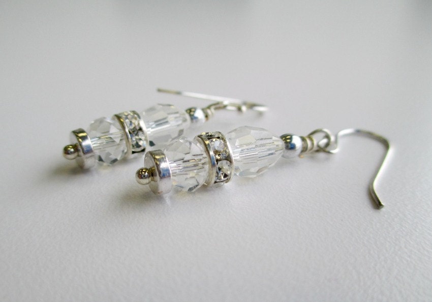 Bridal Swarovski Crystal rondelle Sterling Earrings Under 25