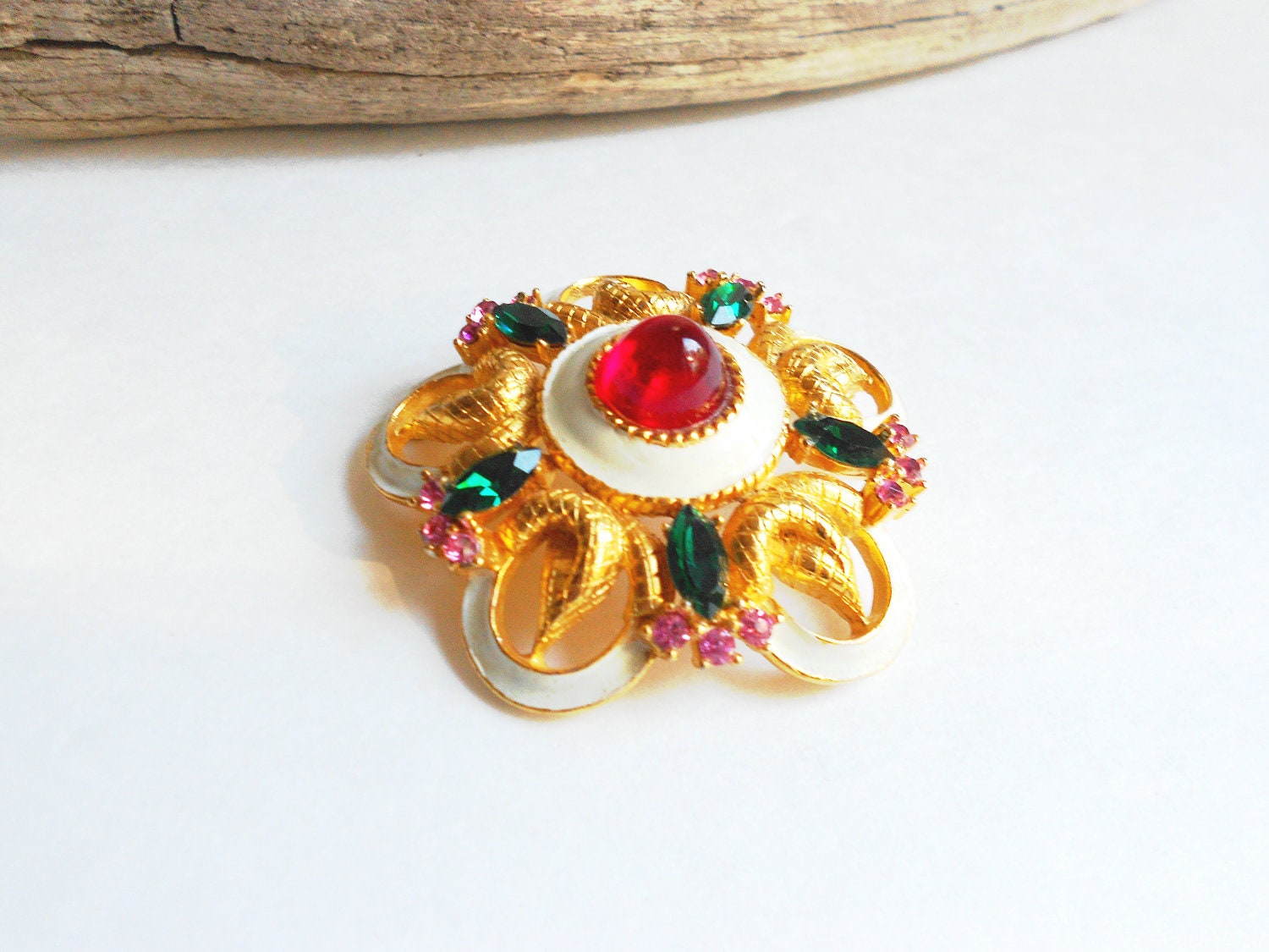 Reserved for Laurence---Vintage brooch designer signed Hattie Carnegie rhinestone brooch w/ enamel